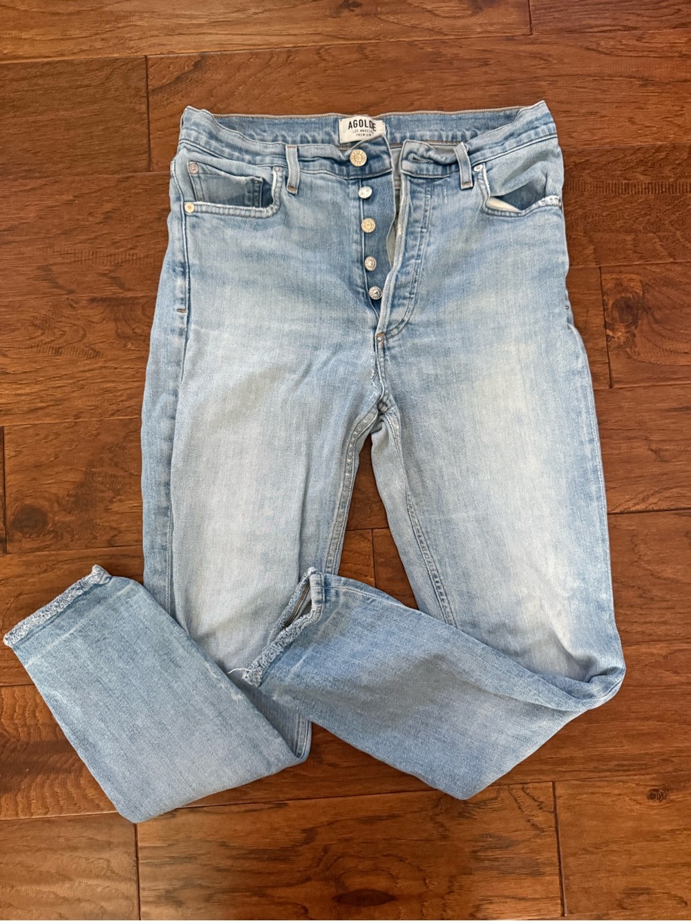 Agolde Light Blue High-Rise Button-Fly Jeans - Picture 1 of 6